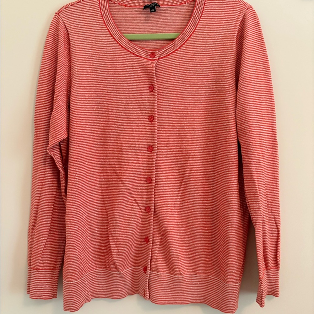 Talbots Orange Metalic Stripe Button-Up Cardigan